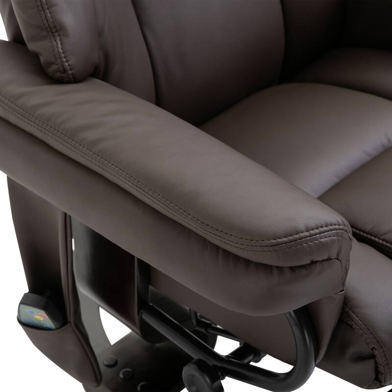 360 Swivel PU Leather Massage Recliner Chair with 10 Vibration Points, Adjustable Backrest and Footrest