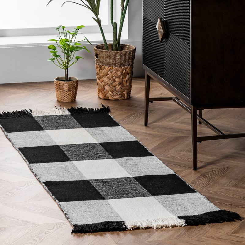 Nuloom Fay Buffalo Plaid Fringe Area Rug - 2' x 6' Runner - Black - Runner