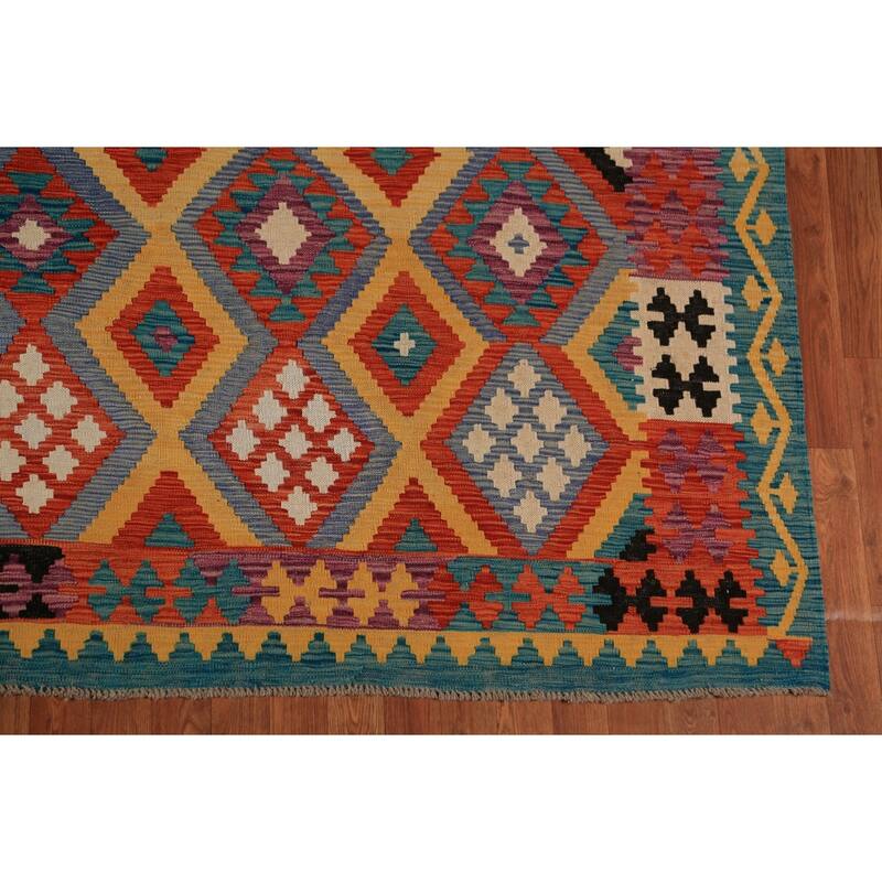 South Western Style Kilim Oriental Area Rug Hand-Woven Wool Carpet - 8'4"x 9'8"