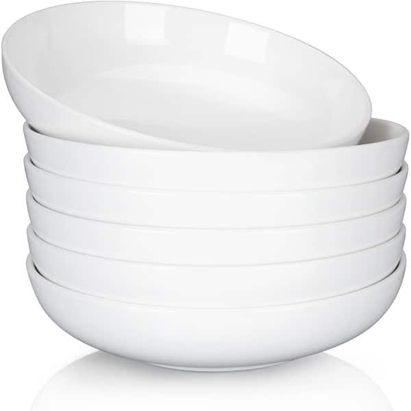 Porcelain Pasta Bowls Set of 6, Premium Ceramic Large - White