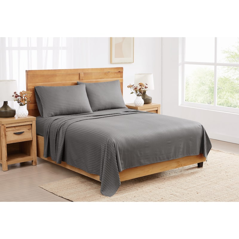 Royal Velvet Signature Dobby Stripe Sheet Set - Queen - Grey