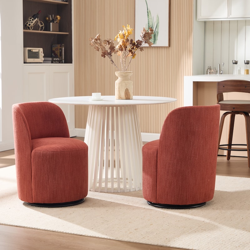 Set Of 1 Upholstered Barrel Chair, Mid Century Modern Round Linen Dining Chair, 360 Degree Swivel Side Chair for Dining Room