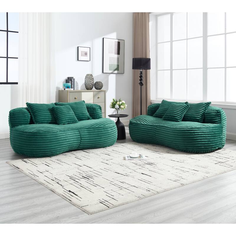 Corduroy Bean Bag Chair, Foam-Filled Lazy Floor Sofa with 3 Pillows, Soft Upholstered Lounge Chair for Adults & Teens
