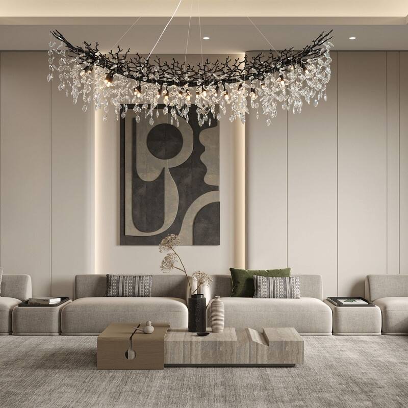 Modern Branch Crystal Linear Chandelier, 1100-1830mm Dining Pendant Light
