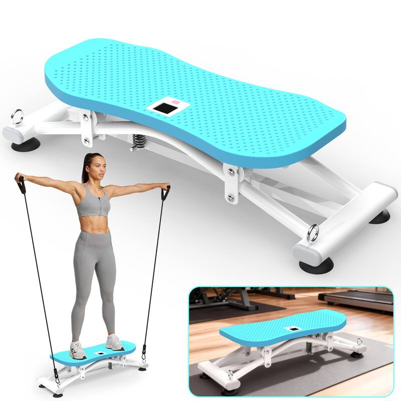 Anmytek Compact Sliding Ski Simulator with Resistance Bands Home Gym Equipment Full Body Workout Machine - Blue