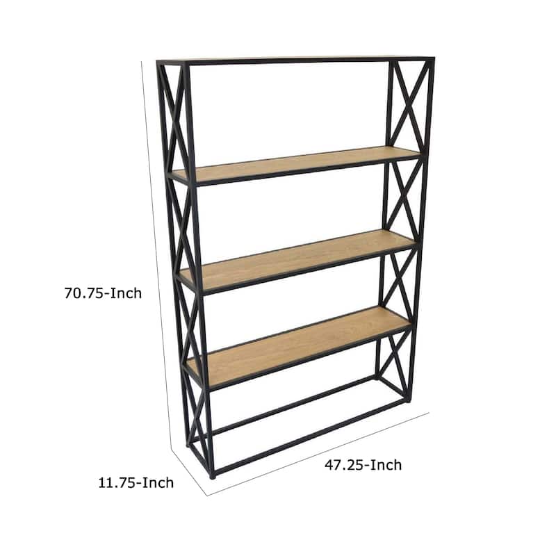 Lewy Plant Stand, X-Cross Sides, 4 Tier Wood Shelves, Black Metal
