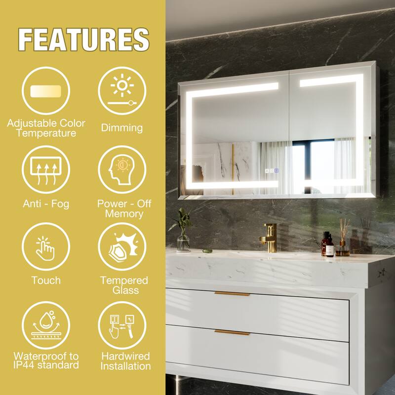 30-48'' W x 24'' H Surface or Recessed LED Bathroom Medicine Cabinet With Mirror,Defog & Quiet Hinges