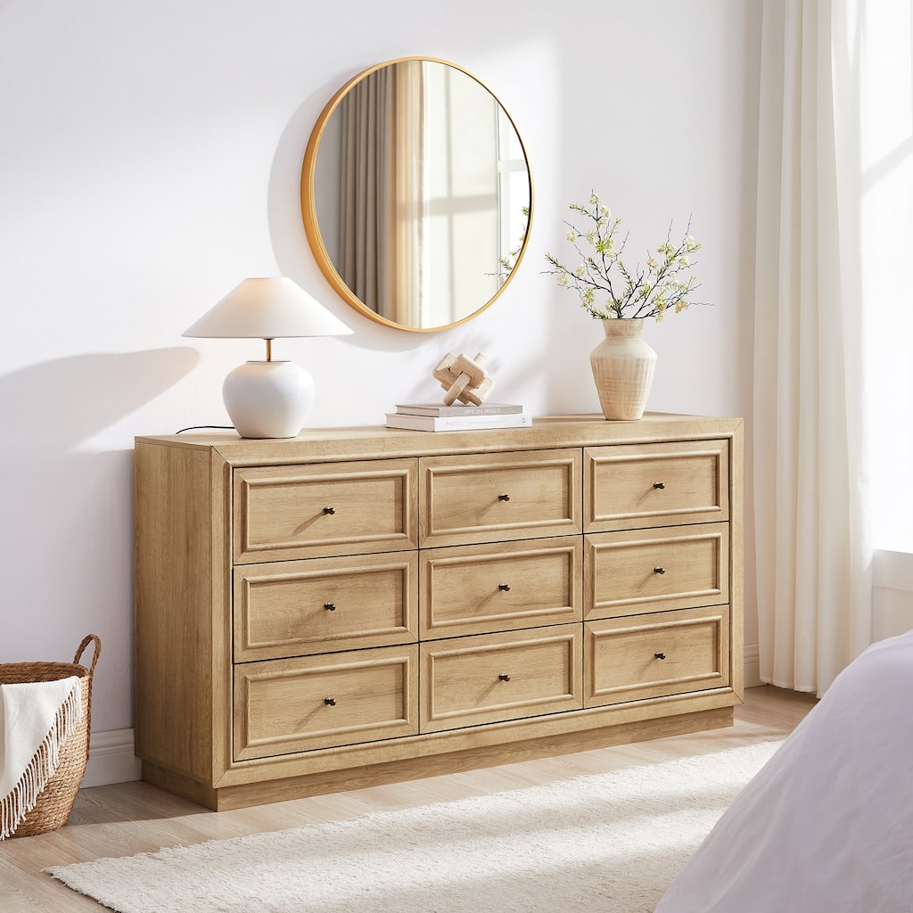Transitional Modern 9 Drawers Dresser, 2 Base Types, Chest of Drawers