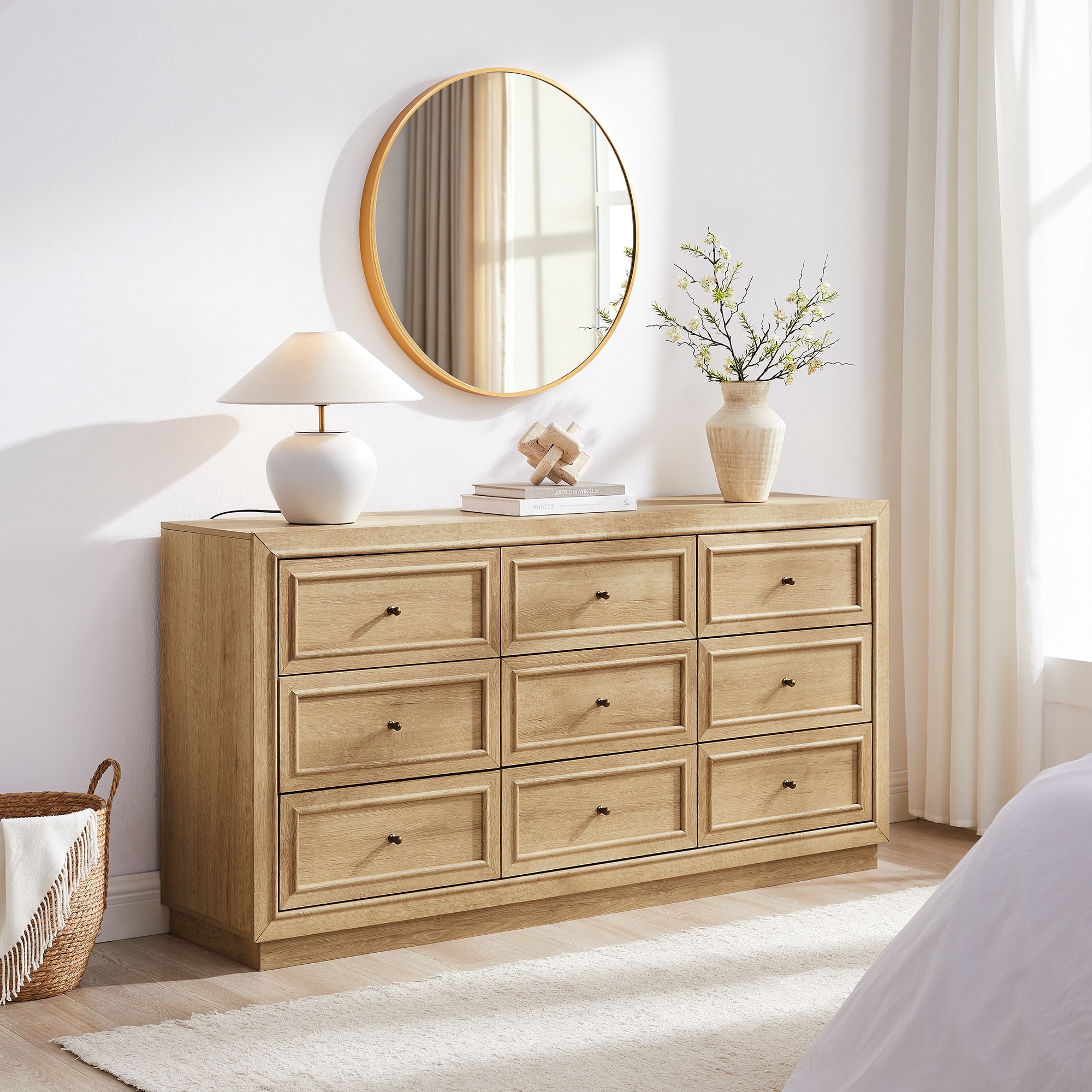 Transitional Modern 9 Drawers Dresser, 2 Base Types, Chest of Drawers