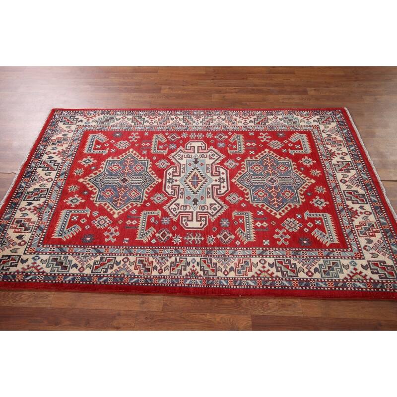 Red Kazak Oriental Foyer Rug Handmade Wool Carpet - 4'0" x 6'3"