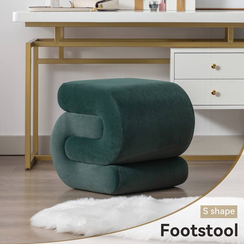 S-shape Velvet Fabric Ottoman Makeup Stool