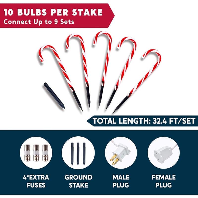 12Pcs Christmas Candy Cane Pathway, 12" - White and Red