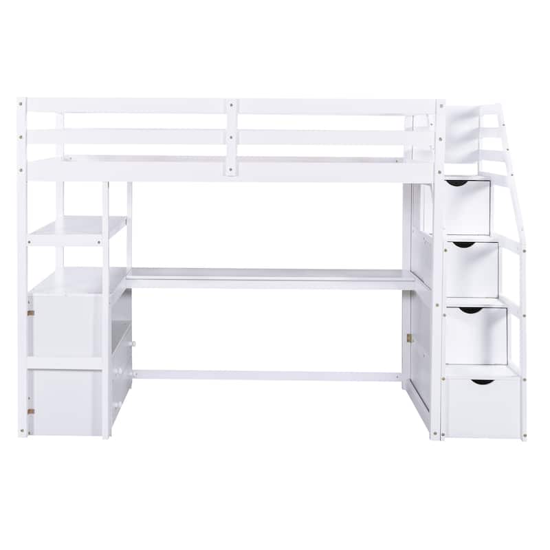 Pine Loft Bed with Desk and Storage
