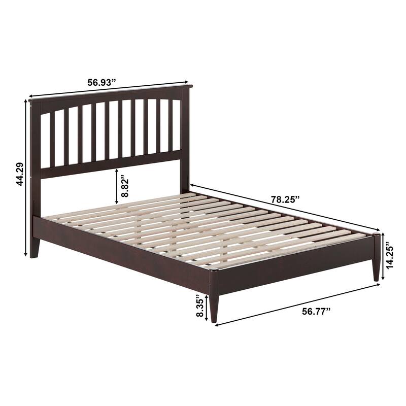 Full Solid Wood Platform Bed - Low Profile Bed Frame, Espresso Finish, Modern Design