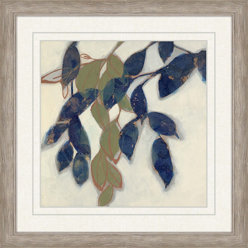 Entwined Leaves I Framed Art Giclee Under Glass - Blue - 36 X 36 X 2