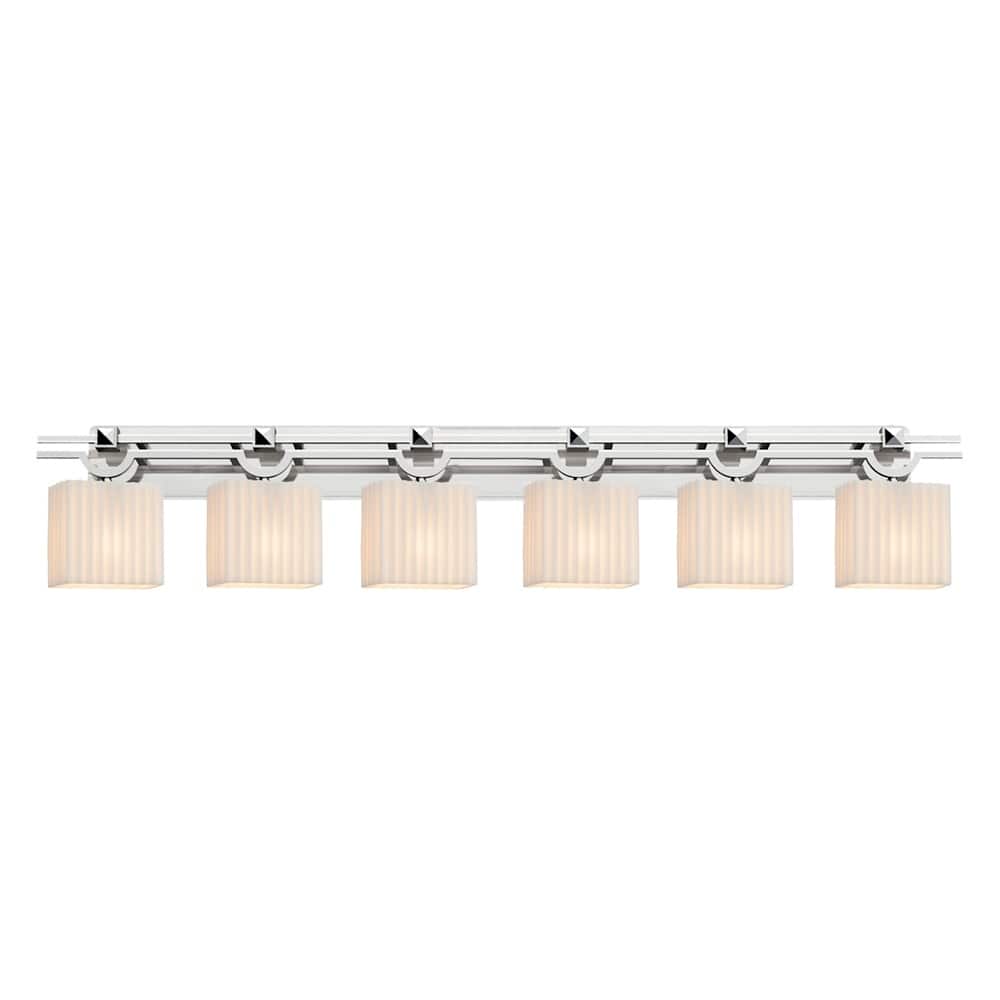 Porcelina Argyle 6-Light Polished Chrome Bath Bar, Pleats Rectangle Shade