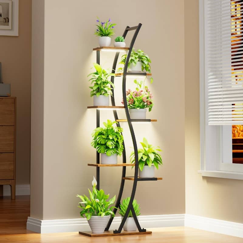 Plant Stand Indoor with Grow Lights - 19.69 x 9.45 x 62.99 inches - Black