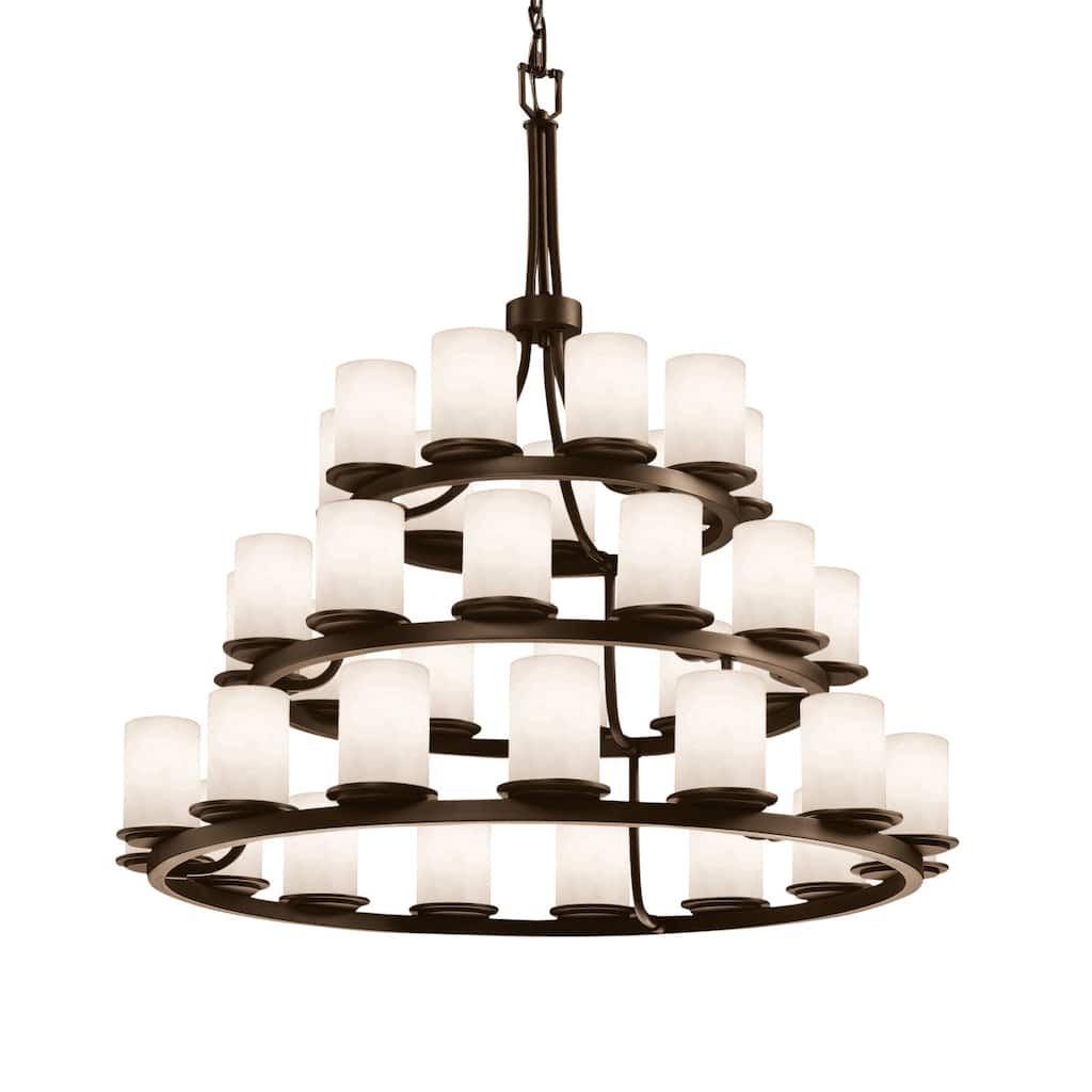 Justice Design Clouds - Dakota 36-Light 3-Tier Ring Chandelier - Cylinder w/ Flat Rim Shade - Dark Bronze - Replaceable Bulb