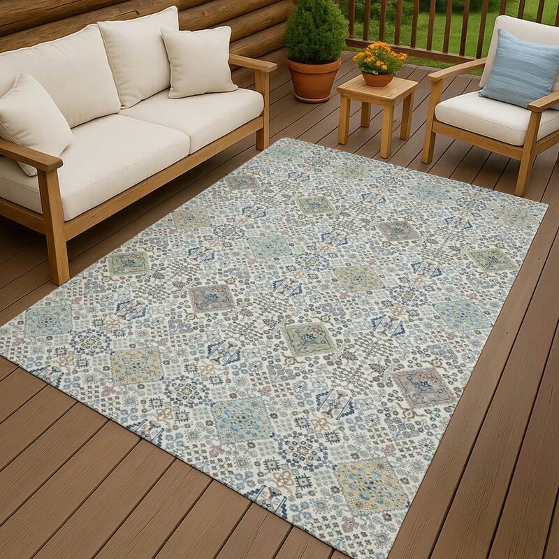 Machine Washable Indoor/ Outdoor Boho Panel Chantille Rug - Ivory - 10' x 14'