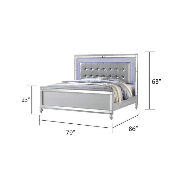 dimension image slide 2 of 26, Sterling 4PC/5PC Contemporary Bedroom Set with Mirror Accents and LED Enhancements