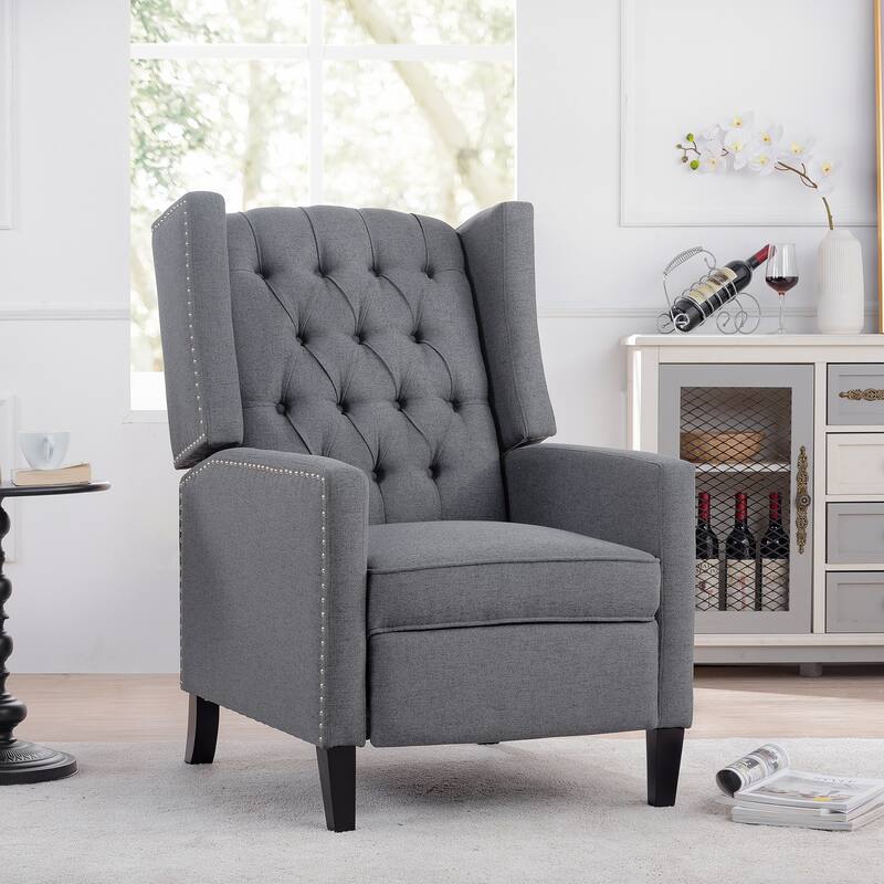 27.16" Wide Manual Wing Recliner Chair with Silver Bubble Nails - Grey