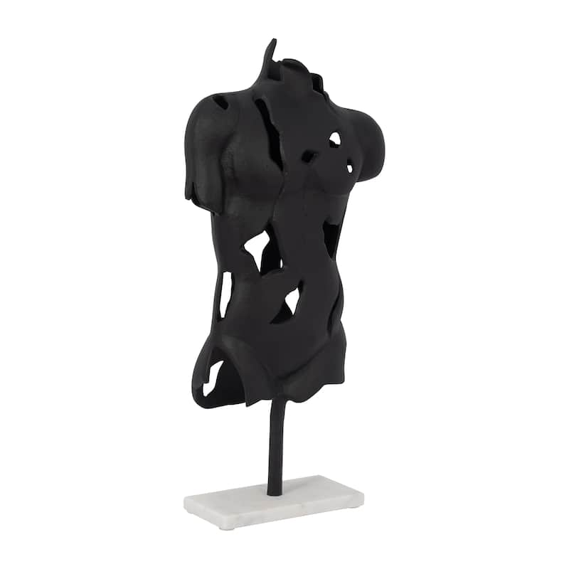 Black Abstract Torso Sculpture on Marble Base - Decorative Objects for Home Decor