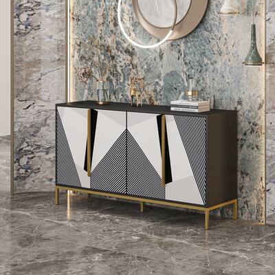 Bookcase Cabinet Sideboard Credenza Kitchen Storage Cabinet with Doors - 55.1"W