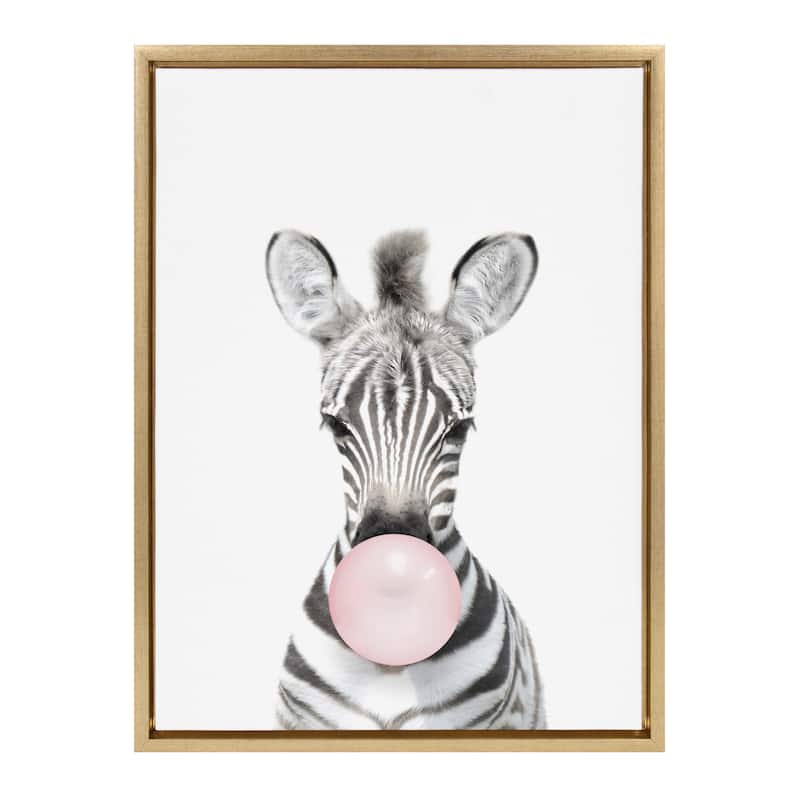 Kate and Laurel Sylvie Bubble Gum Zebra Framed Canvas by Amy Peterson