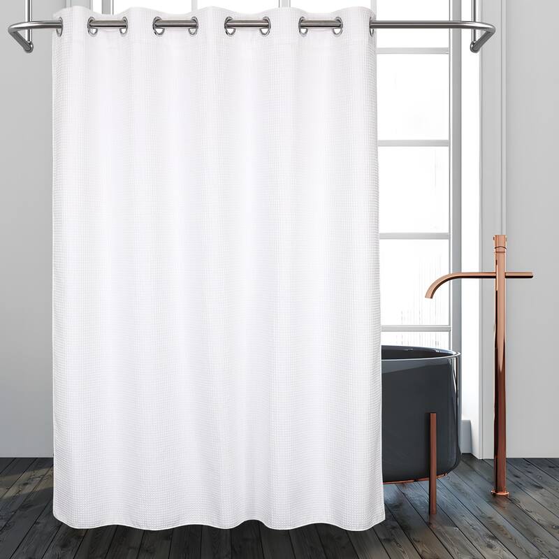 Boho Farmhouse Shower Curtain, 72x72, Burnt Orange, Linen Striped