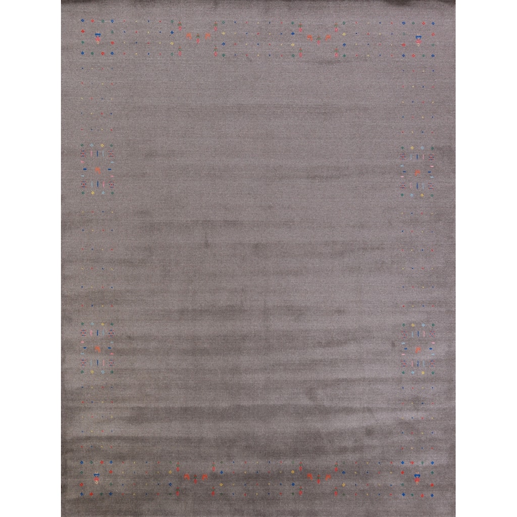 Hand Knotted Oriental 100% Wool Carpet Tribal Tribal Greys & Charcoal Gabbeh Area Rug - 10' 1'' X 8' 5''