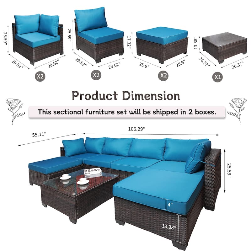 PE Rattan Wicker Garden Patio Furniture Set (7 Pieces)