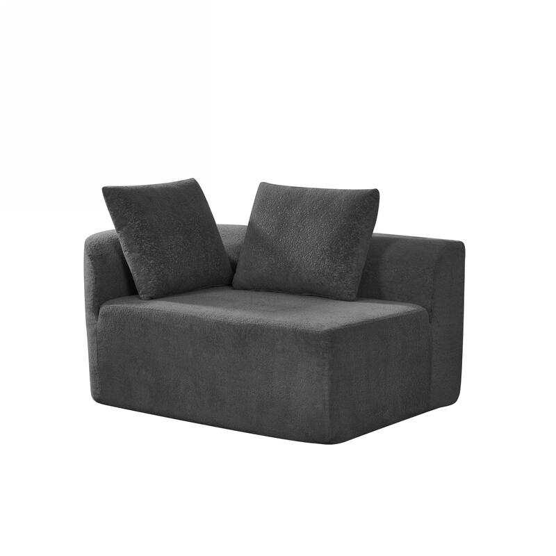 Curved Chaise Lounge with L-shape Back Arm, Pearl Upholstery Sectional Sofa Set with 4 Pillows for Living Room Sleeper Couch