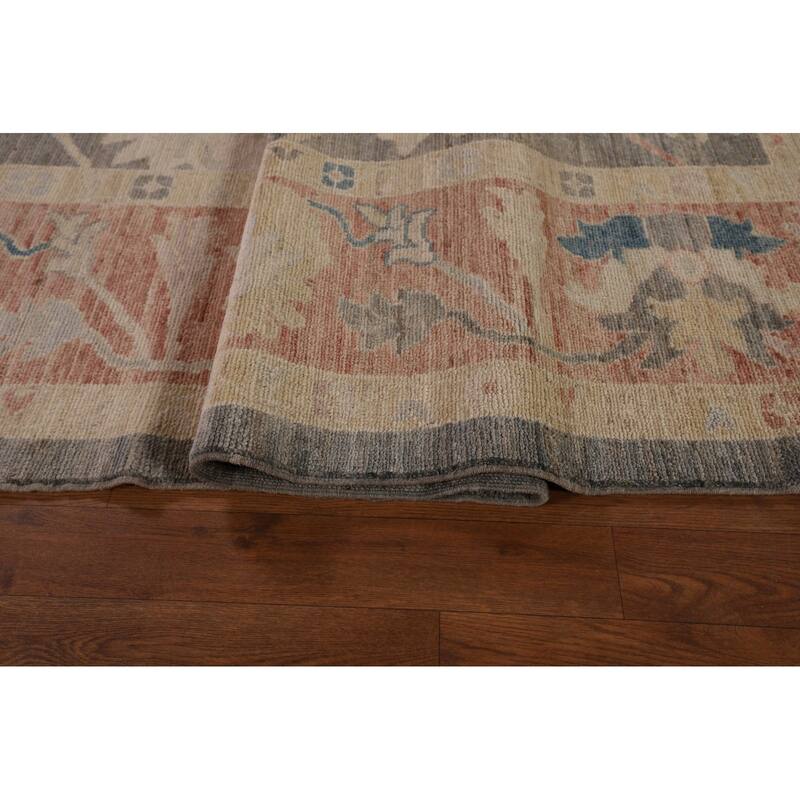 Vegetable Dye Oushak Turkish Area Rug Hand-Knotted Grey Wool Carpet - 9'2" x 11'0"