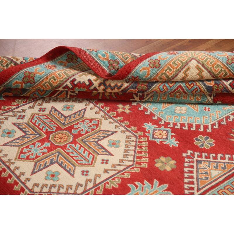 Geometric Kazak Living Room Area Rug Hand-Knotted Wool Carpet - 6'8" x 10'3"