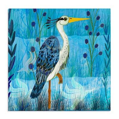 Stupell Standing Crane with Blue Tones Canvas Wall Art Design By Kay Widdowson