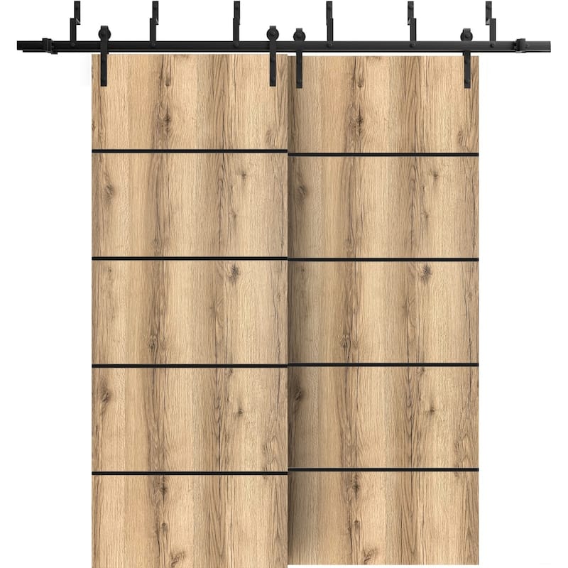Barn Bypass Doors 72 x 80 Planum 0015 Oak with Sturdy 6.6ft - 72" x 96" ( 2* 36x96)