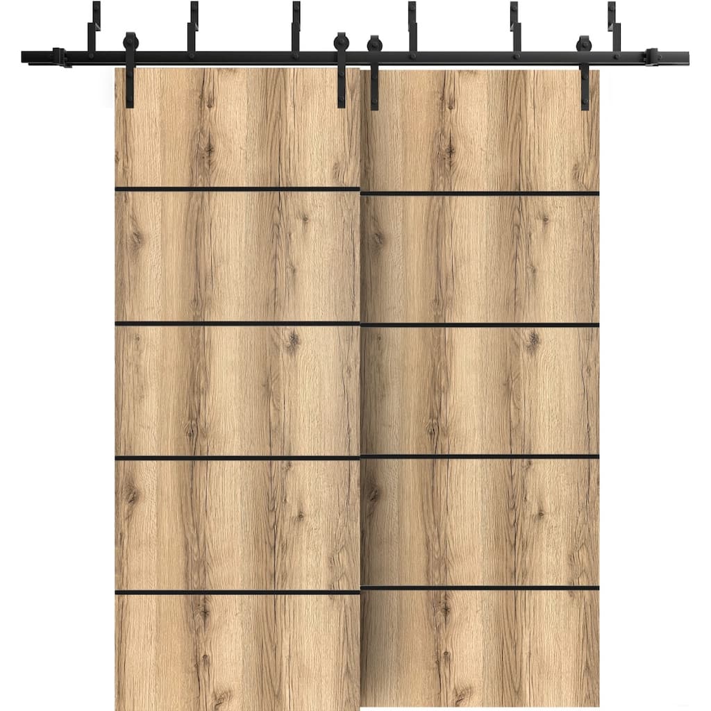 Barn Bypass Doors 72 x 80 Planum 0015 Oak with Sturdy 6.6ft