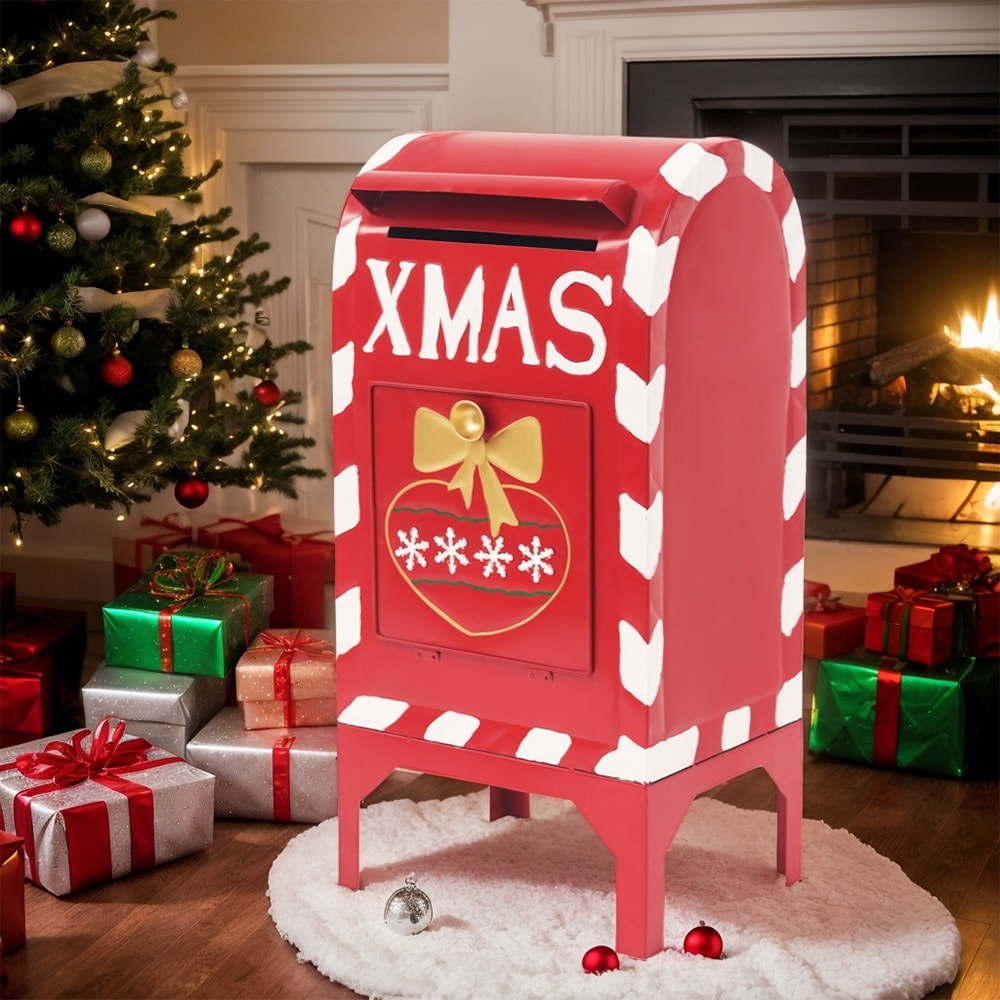 Red Christmas Mailbox Decoration, Xmas Ornament Tabletop Christmas Decoration - 26.75