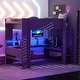 preview thumbnail 9 of 22, Gaming Loft Bed, Wood Loft Bed Frame with Built-in Desk, Multi-Storage Shelves, LED, Charging Station, Cabinets Dark Grey - Full
