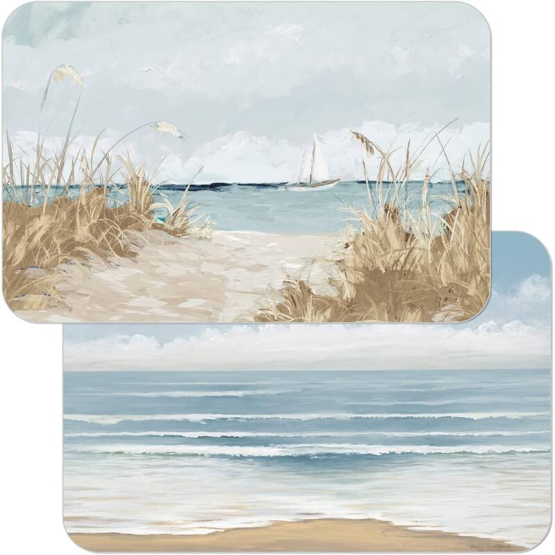 Wipe-Clean Reversible Decofoam Placemats, Coastal Scenery, Set of 4, Made in The USA - multi - Set of 4