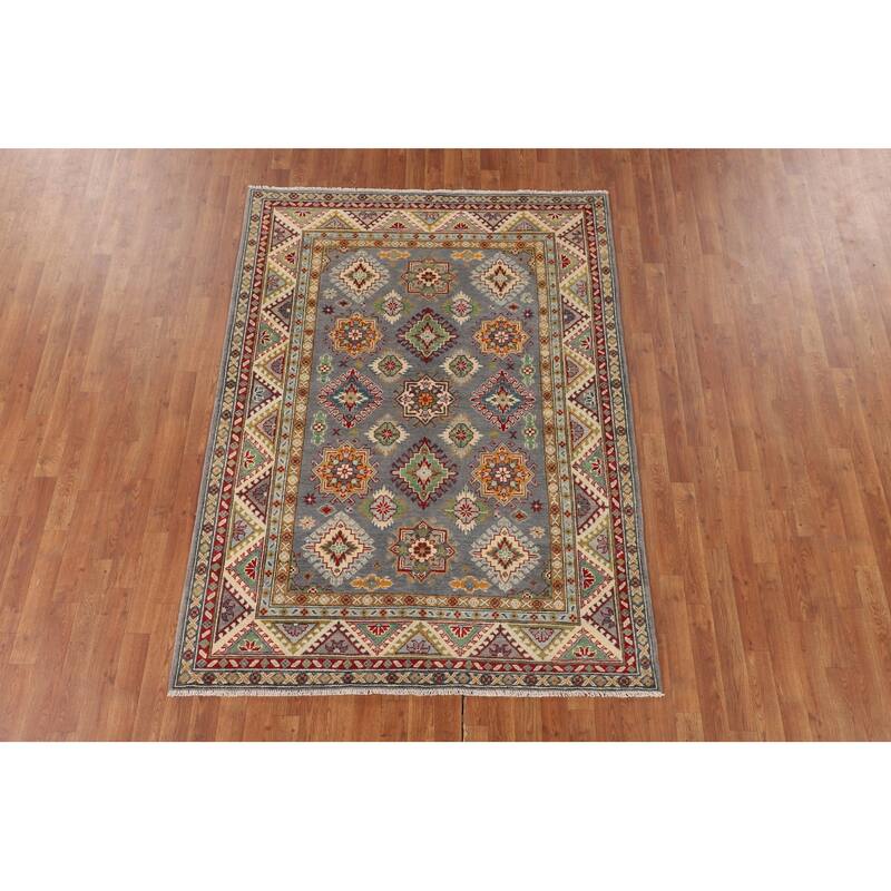 Traditional Grey Kazak Area Rug Handmade Wool Carpet - 5'1" x 6'11"
