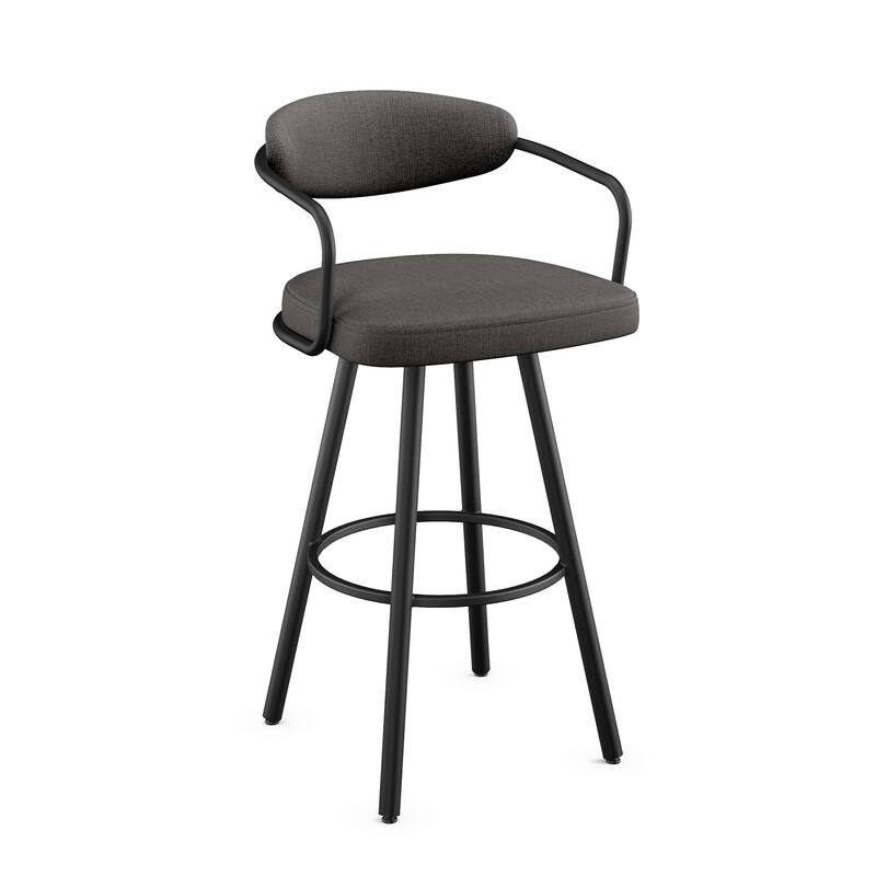 Amisco Ernesto Swivel Counter and Bar Stool with Arms - Charcoal Grey Polyester / Black Metal - Counter Height