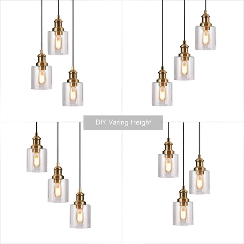 Modern 3 Light Cluster Pendant Light Black Gold with Clear Glass Shades - Gold&Black - Dia. 11.4"x H 8.5"