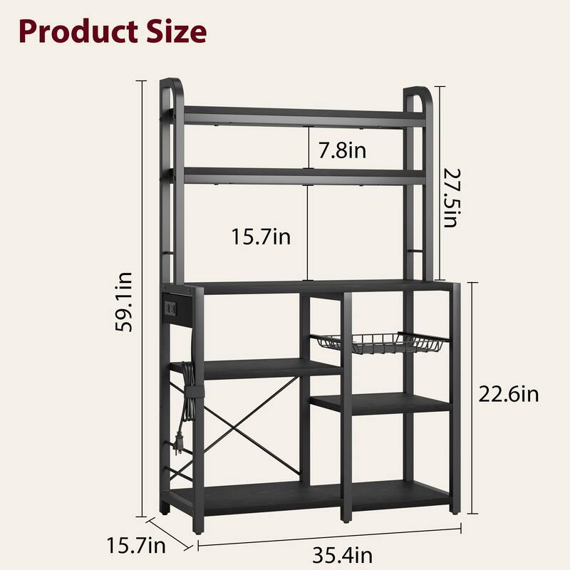 Bakers Rack with Power Outlet, 6-Tier Microwave Stand