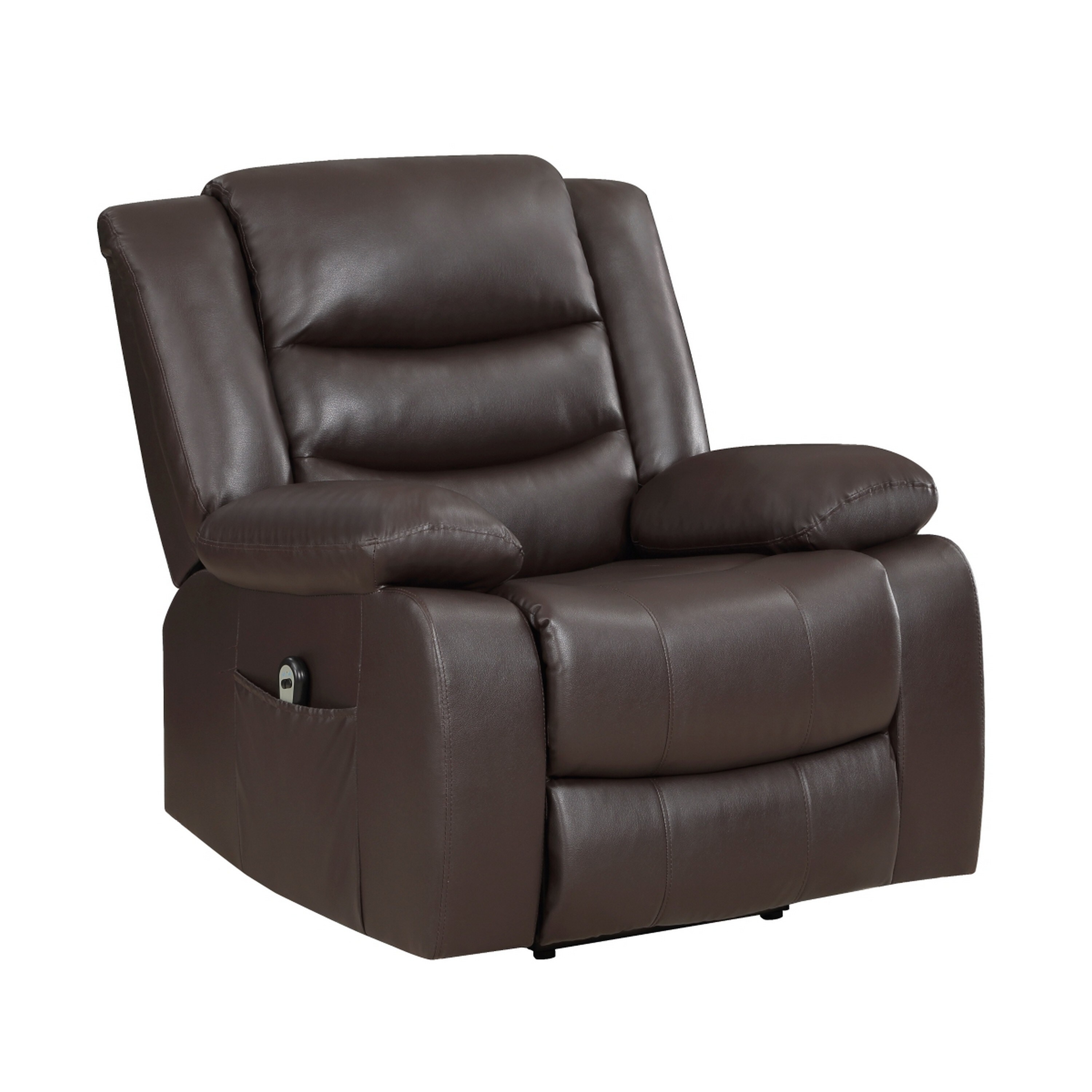 Benjara Carry 39 Inch Power Lift Recliner Chair, Solid Wood Dark Brown Faux Leather