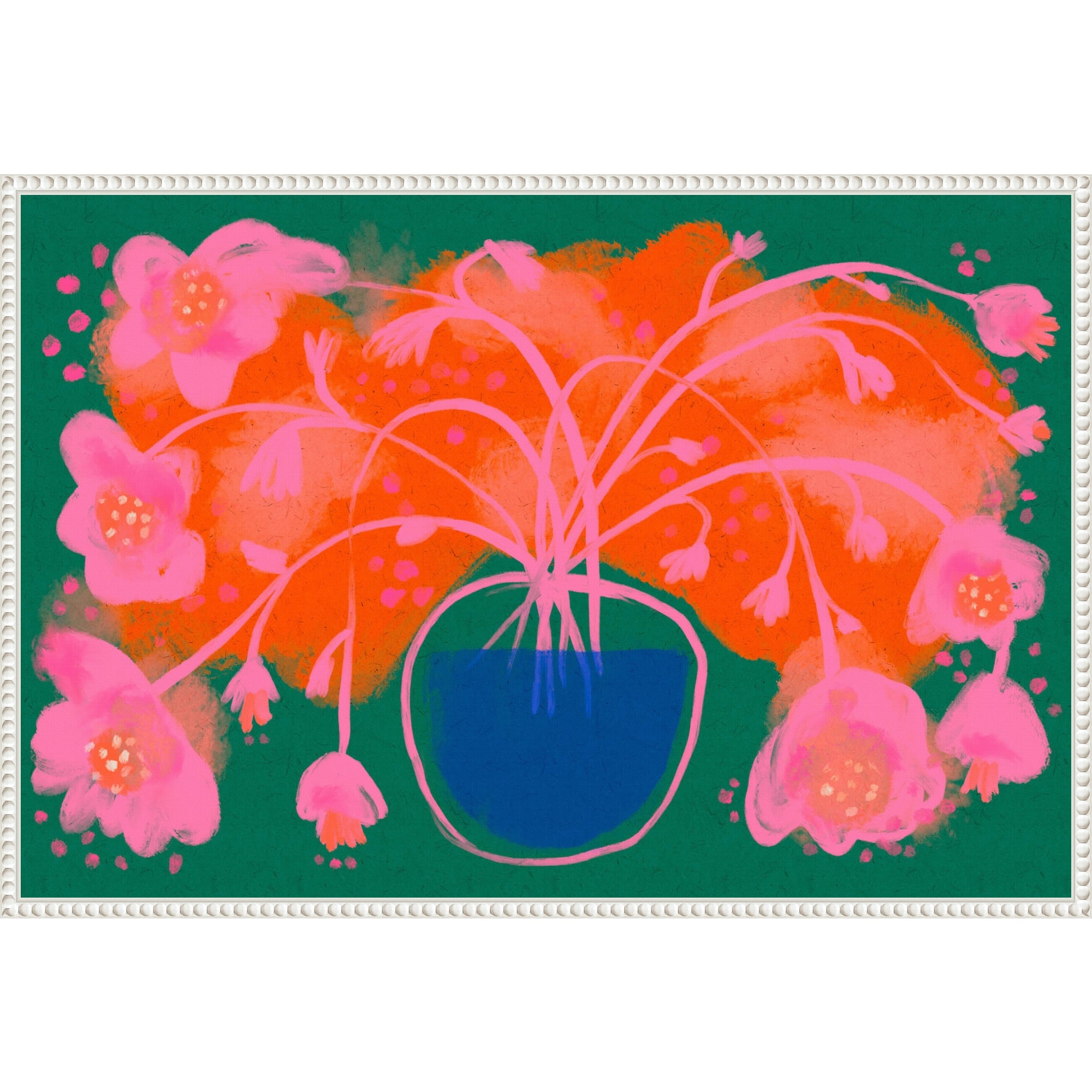 Pink Flower Bouquet by Treechild Framed Canvas Wall Art Print 33 x 23 in. - Sylvie Beaded White