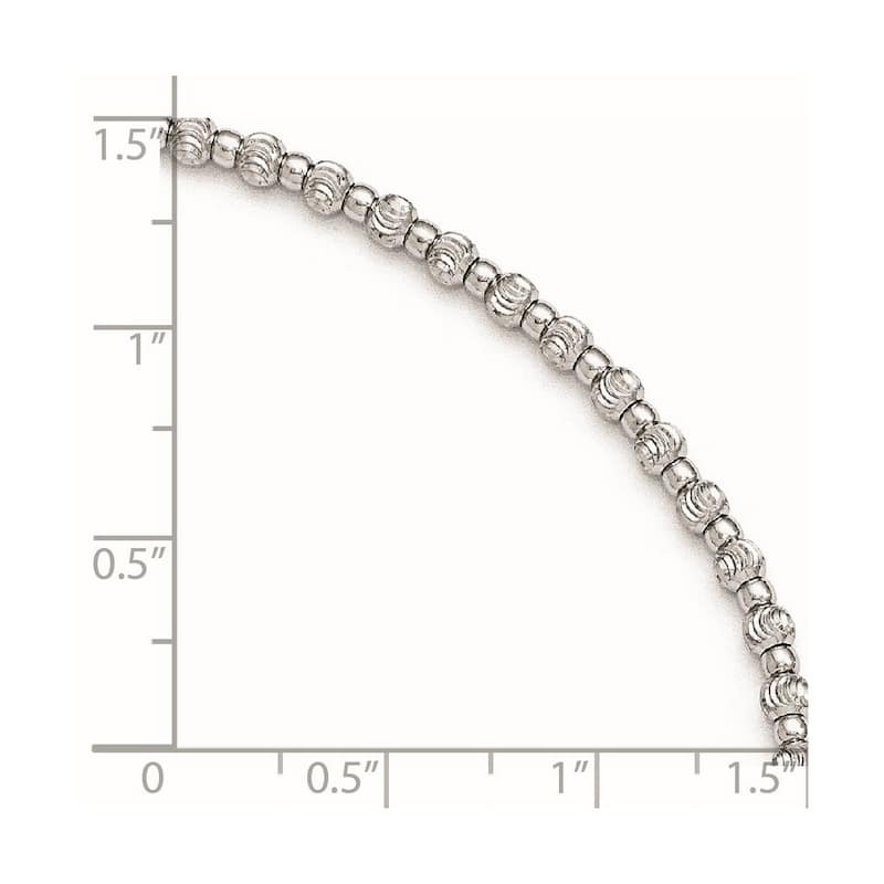 Curata 925 Sterling Silver Spring Ring Rhodium Sparkle Cut Beaded Anklet With 1inch Ext. 9 Inch