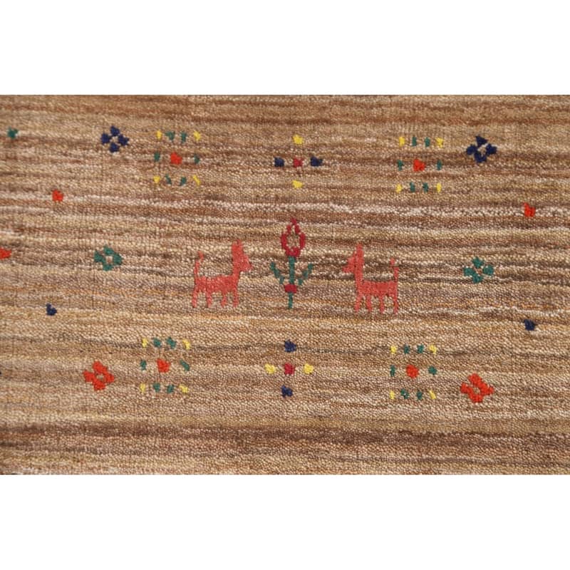 Striped Gabbeh Indian Area Rug Handmade Wool Carpet - 4'4"x 5'9"