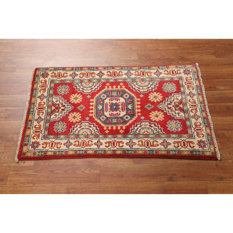 Hand Knotted Oriental 100% Wool Carpet Traditional Geometric Red Kazak Area Rug - 3' 0'' X 2' 0''