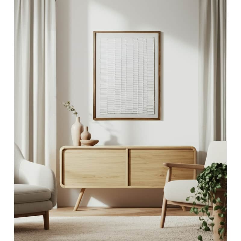 Wood Fabric Framed Art Textured Wall Decor Casual Design - 48" Ivory